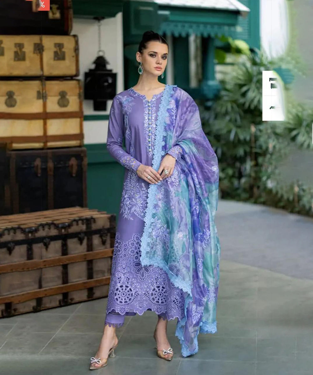 3 Piece Embroidered Lawn Shirt with Printed Cotton Net Dupatta OR 86