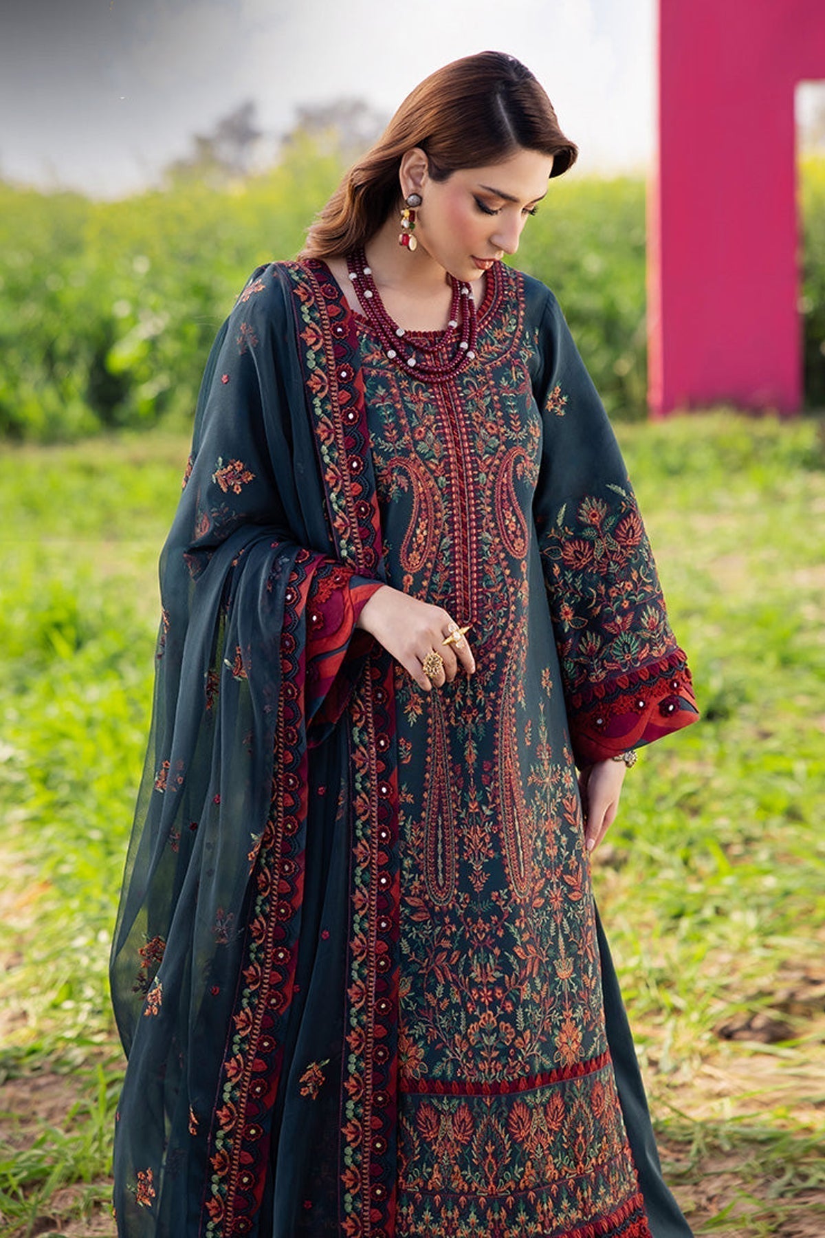 3PC - LAWN EMBROIDERED SHIRT WITH CHAFOON  EMBROIDERED DUPATA AND TROUSER - 677